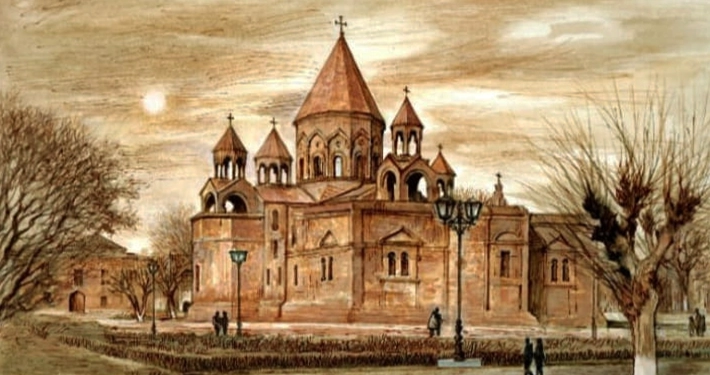 Painting of Holy Etchmiadzin by Levon Lachikyan